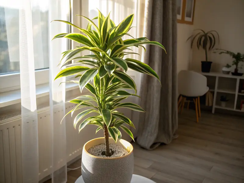Song of India Plant (Dracaena reflexa variegata) in a cozy, sunlit room