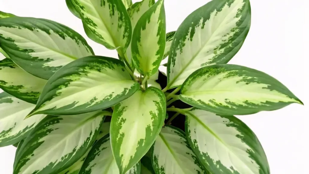Vibrant variegated leaves of an aglaonema houseplant