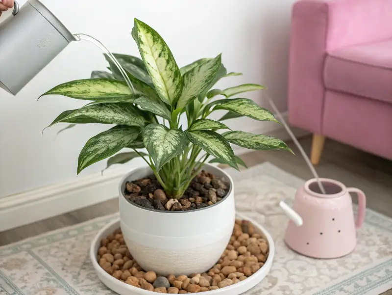 How do you care for Aglaonema indoors with a pebble tray and proper watering