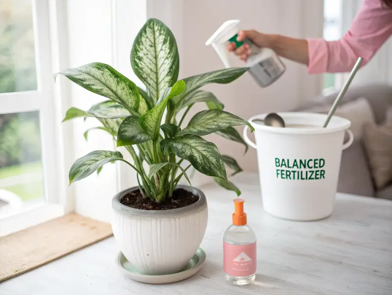 How do you care for Aglaonema indoors with balanced fertilizer application