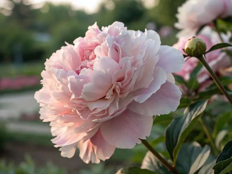Sarah Bernhardt pink peonies with soft, layered petals in a summer garden