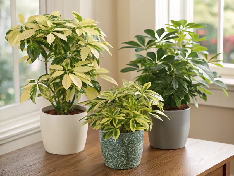 Three popular varieties of the amazing arboricola plant in modern planters