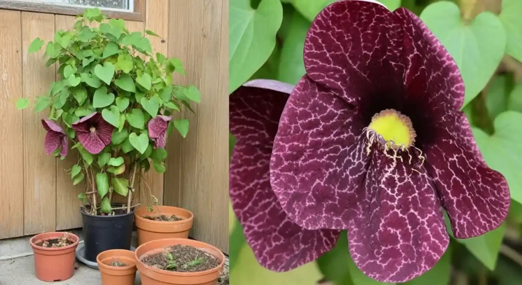 Duck flower stem cutting with green leaves in small pot for propagation