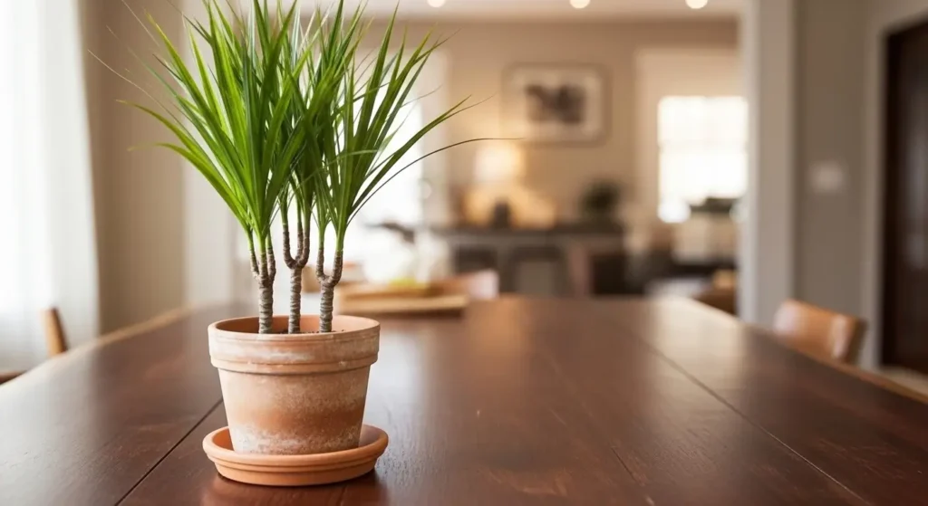 Dracaena dragon plant care demonstration showing proper watering and bright indirect light placement near window