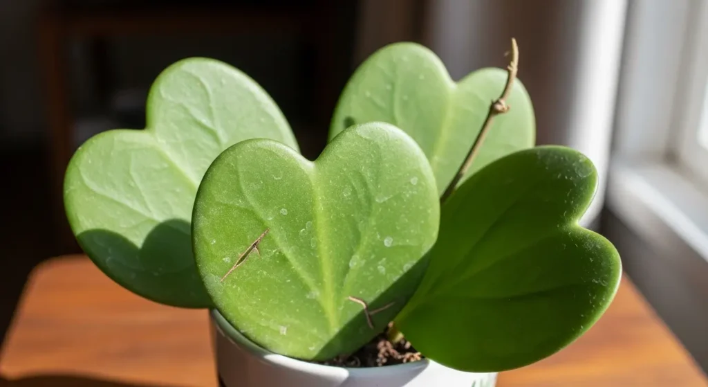 Hoya kerrii care - healthy sweetheart plant with heart-shaped succulent leaves in pot for indoor plant care guide