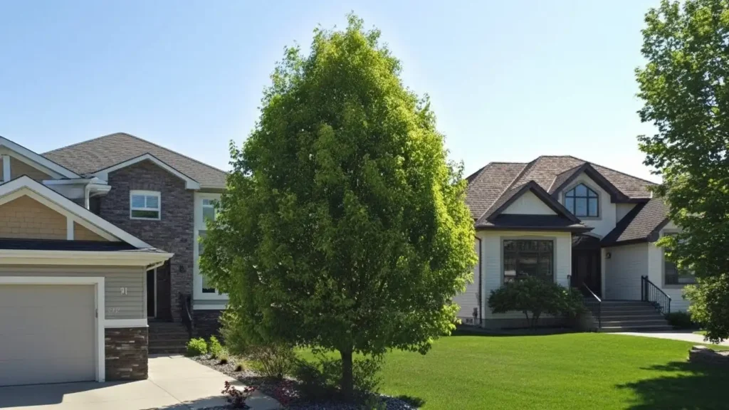 Navigator pear tree care showing healthy pyramidal ornamental tree with lush green foliage in sunny garden landscape