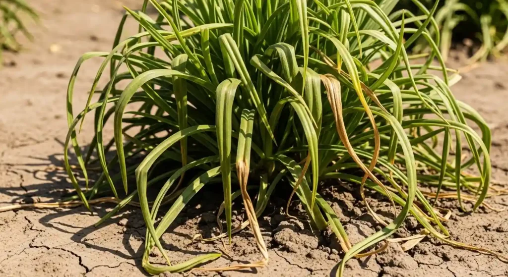 Lily of the Nile blue-purple flower clusters blooming on tall stems in a sunny outdoor garden
