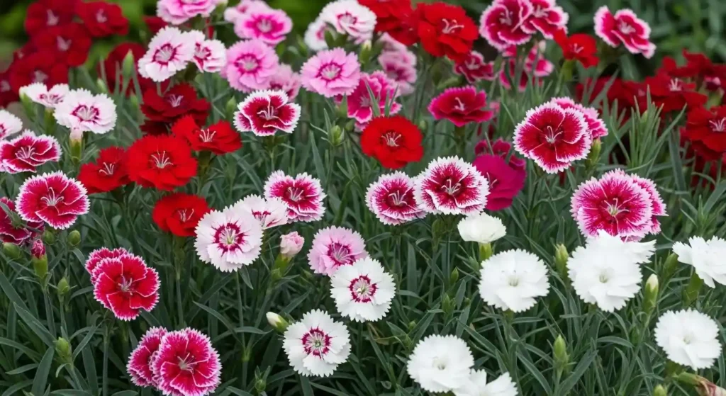 Dianthus plants stem cuttings rooting in small pots filled with perlite mix