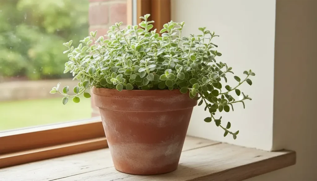 Licorice plant care trailing Helichrysum petiolare with silver fuzzy leaves in a terracotta pot