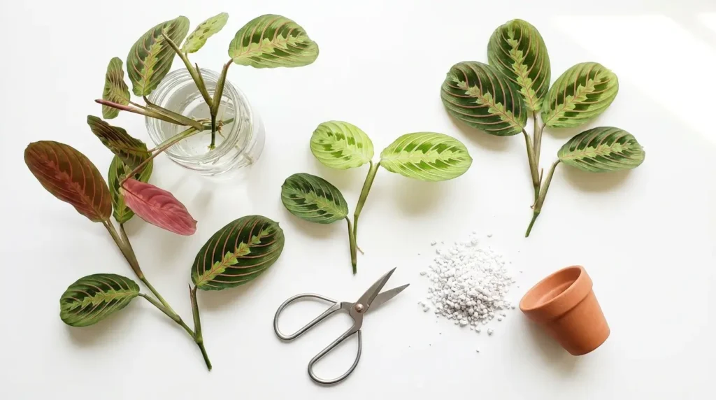 Stem cuttings in a glass jar with water ready for propagation
