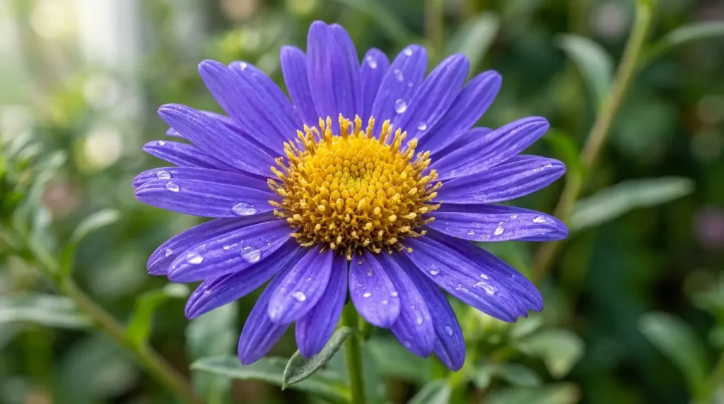 Close-up of a single purple aster flower petal showing the level of detail healthy aster flower care produces