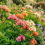 Colorful inca lily plants blooming in a sunny garden border