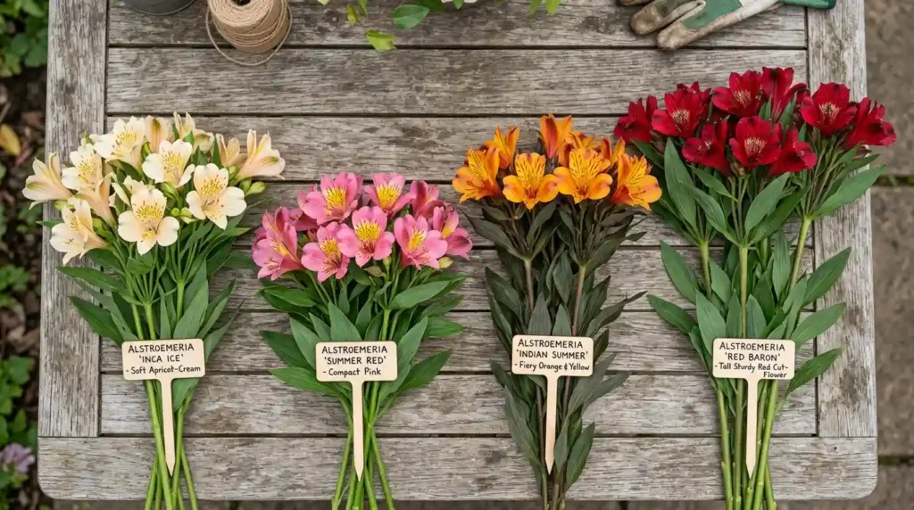Different varieties of inca lily plants including Inca Ice and Indian Summer
