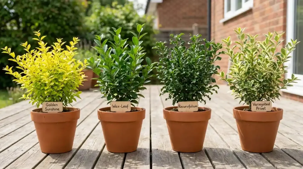 Comparison of sunshine ligustrum and other ligustrum varieties in a home garden