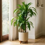 Healthy corn plant in a bright living room, an example of good corn plant care
