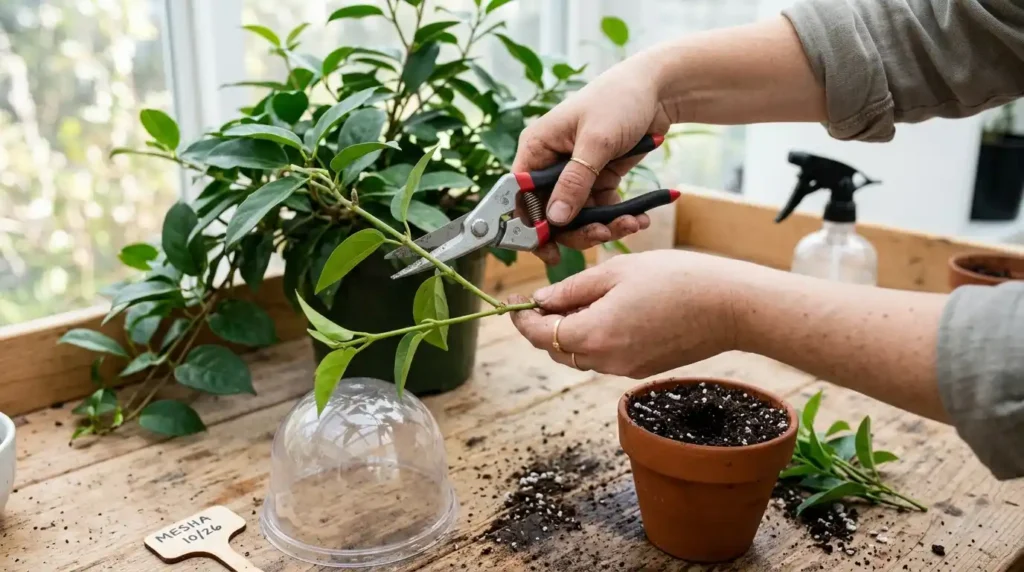 Propagating a meshashringi plant from a stem cutting